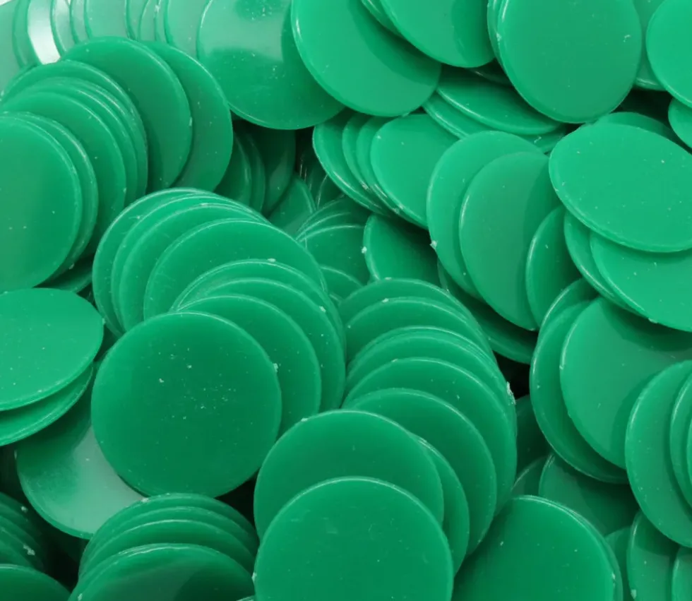 500 Jetons ronds plats de 2.4 cm verts de diamètre plastique pour jeux