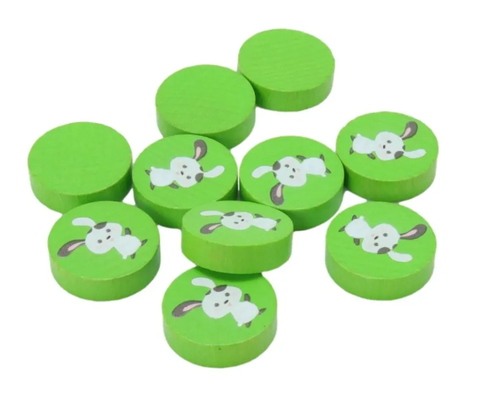 Jeton vert lapin blanc en bois 2.5 cm