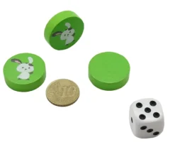 Jeton vert lapin blanc en bois 2.5 cm