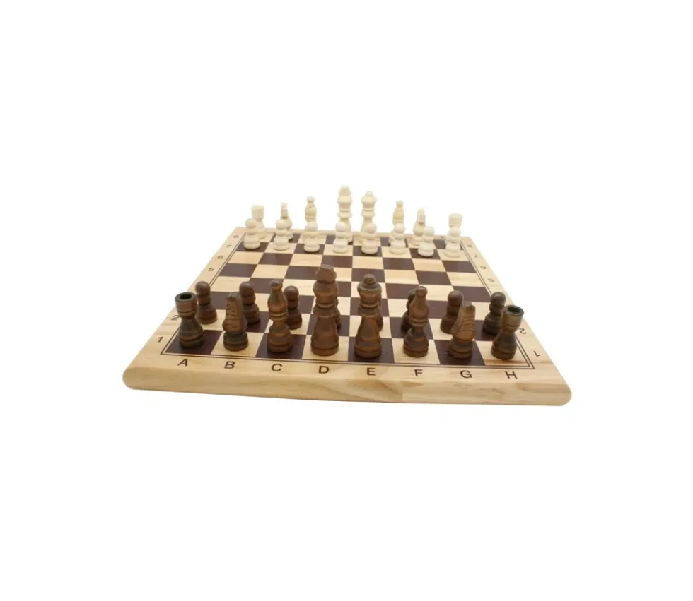 Jeu d'échec en bois complet 29 cm : plateau bois épais + 32 Pièces bois