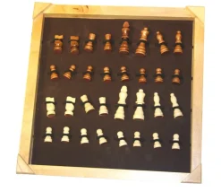 Jeu d'échecs bois marqueté 40 cm et pions taille 4