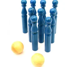 Jeu de 9 Mini Quilles bois en bleu 6.5 cm + 2 boules