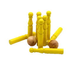 Jeu de 9 Mini Quilles bois en jaune 6.5 cm + 2 boules