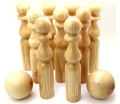 Jeu 9 Quilles bois verni de 24 cm + 2 boules en bois