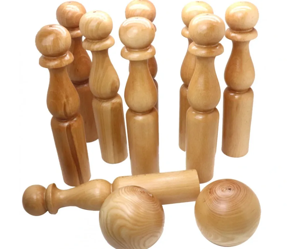 Jeu 9 Quilles bois verni de 30 cm + 2 boules en bois