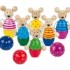 Jeu 6 quilles Souris en bois de 9 cm + 3 boules