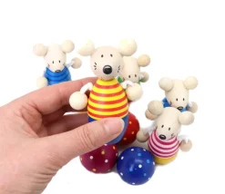 Jeu 6 quilles Souris en bois de 9 cm + 3 boules
