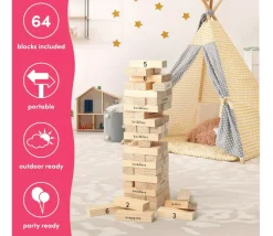 Jeu Tour géante équilibre en bois 64 blocs - 74 cm