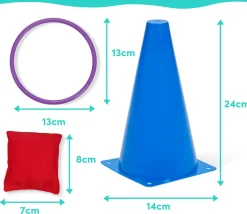 KIT Jeux adresse 26 pièces : cônes, anneaux, mini sacs de lancer