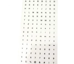 128 Lettres alphabet chiffres autocollant 9 mm - étiquettes transparentes