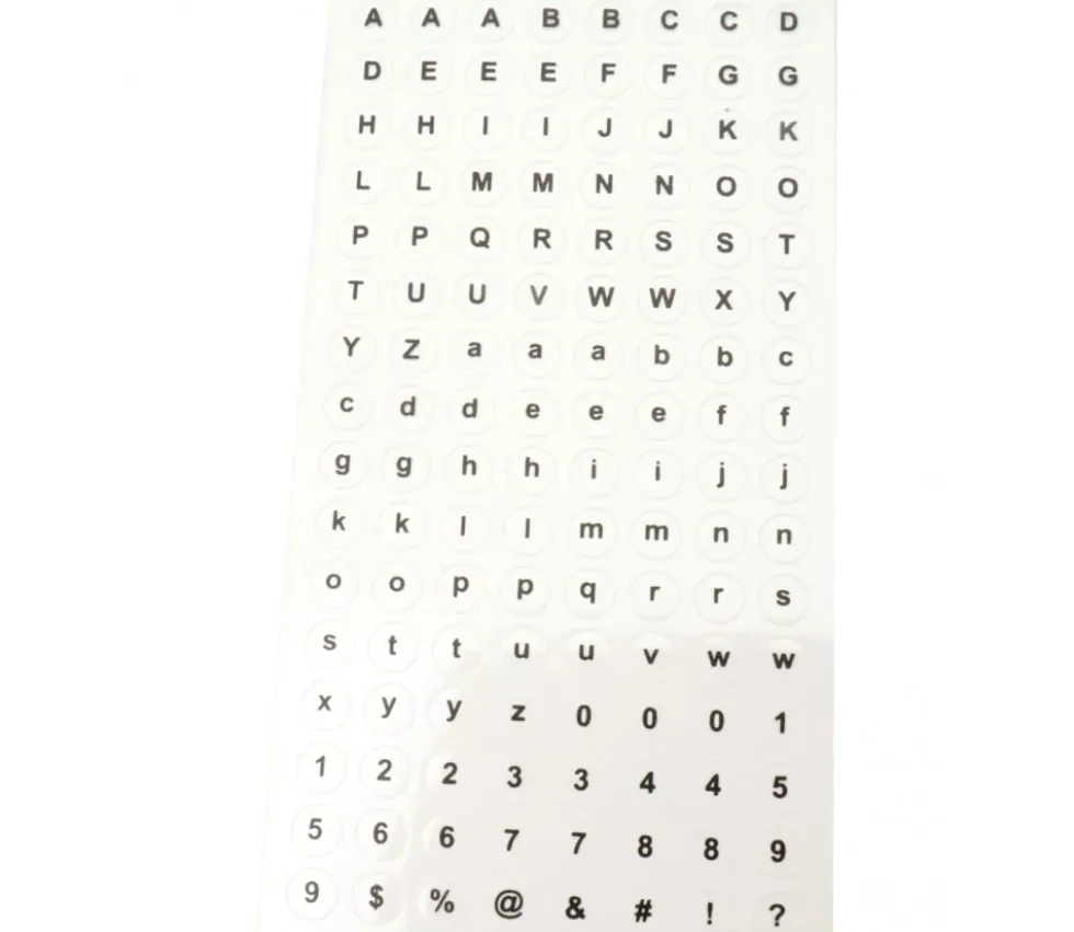 128 Lettres alphabet chiffres autocollant 9 mm - étiquettes transparentes
