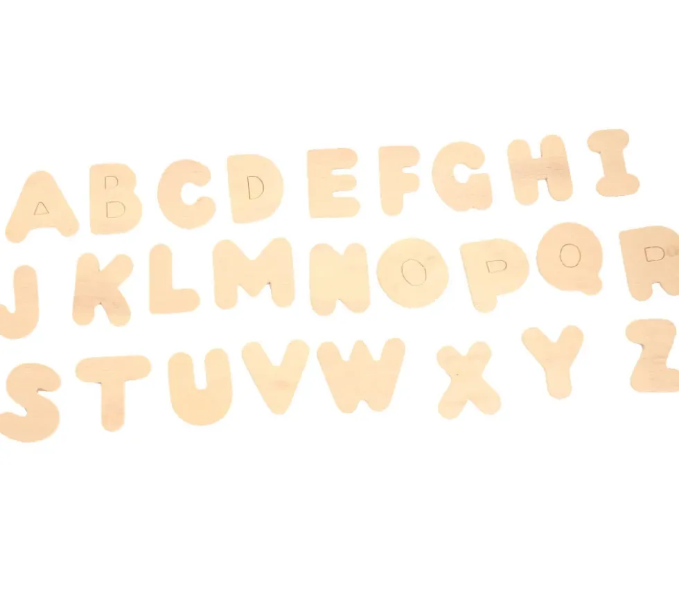 52 lettres alphabet en bois naturel 4.5 cm - 2 x 26 lettres