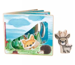 Livre en bois images de la forêt avec renard et cerf pour histoire