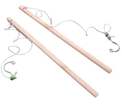 Lot de 2 Cannes à pêche en BOIS avec crochet