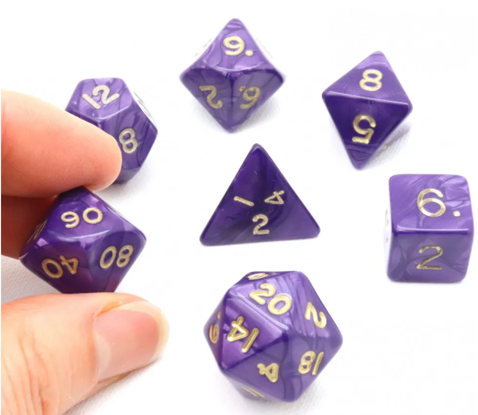 Lot de 7 dés nacrés VIOLET multi-faces