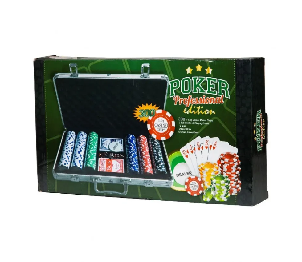 Mallette de Poker avec 300 jetons , 2 jeux de Cartes, 5 dés