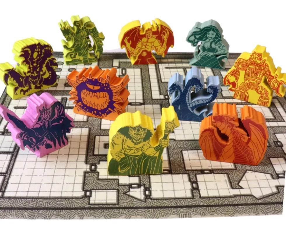 10 meeples créatures fantastiques - Boss de donjon pions en bois