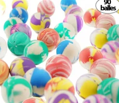 90 mini balles marbrées rebondissantes Ø 2.5 cm caoutchouc souple