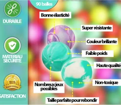 90 mini balles marbrées rebondissantes Ø 2.5 cm caoutchouc souple