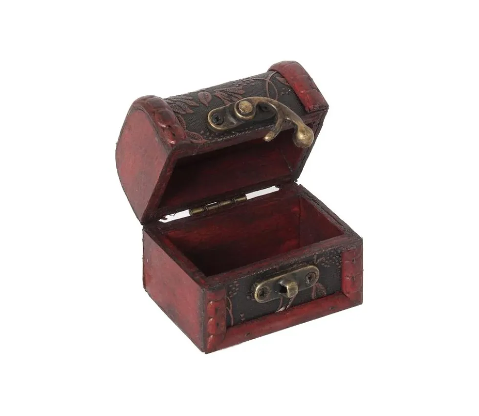 Mini coffre bois décoré 7 x 5.5 x 6 cm pour trésor