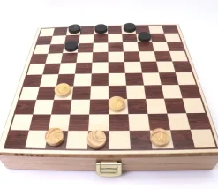Mini coffret Dames et échecs jeu recto-verso 21 x 21 cm français