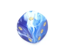 Mini Dé marbré bleu 12 mm points dorés