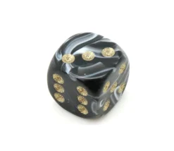 Mini Dé marbré noir 12 mm points dorés