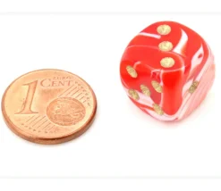 Mini Dé marbré rouge 12 mm points dorés