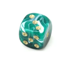 Mini Dé marbré vert 12 mm points dorés