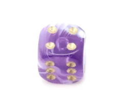 Mini Dé marbré violet 12 mm points dorés