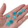 7 MINI dés multi-faces translucides turquoise