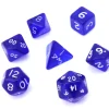7 MINI dés multifaces translucides bleu foncé chiffres blancs
