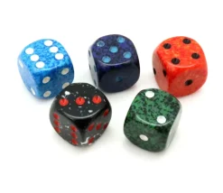 5 Mini Dés speckle 12 mm - 5 couleurs