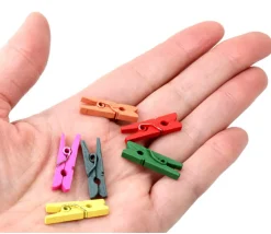 24 Mini pinces à linge en bois coloré - 25 mm