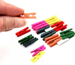 24 Mini pinces à linge en bois coloré - 25 mm