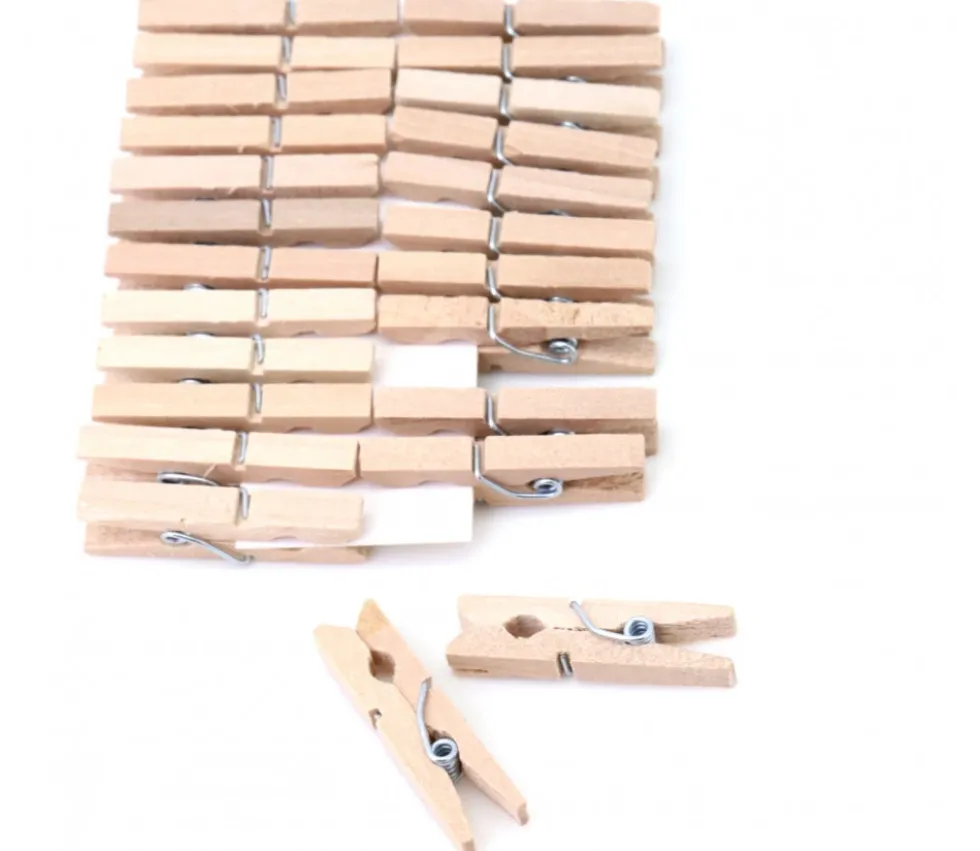 24 mini pinces à linge en bois naturel - 25 mm