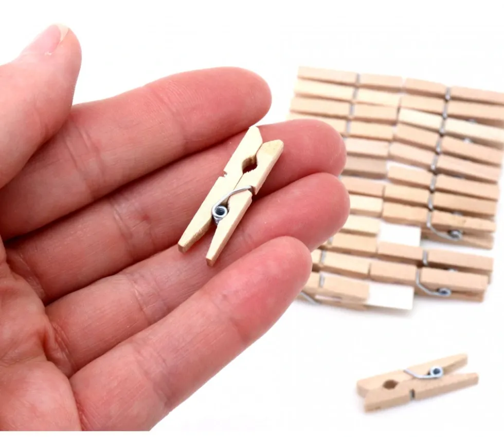 24 mini pinces à linge en bois naturel - 25 mm