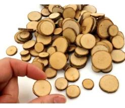 100 à 120 mini rondelles en bois brut avec écorce 1 à 3 cm de diamètre