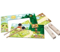 Mini théâtre en bois animaux de la ferme