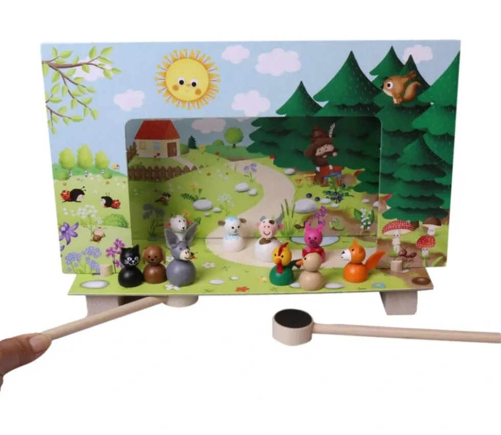 Mini théâtre en bois animaux de la ferme