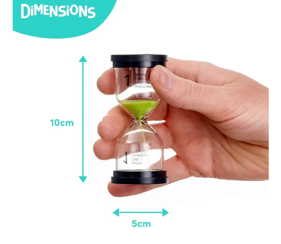 Pack 4 sabliers 1, 3, 5,10 minutes - 10 cm de haut - 4 cm de diamètre super lisible