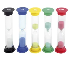 Pack 5 sabliers pour jeux : 30 sec,1,3,5 et 10 minutes - 9 cm MM
