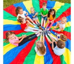 Parachute géant 6 mètres - jeu coordination coopératif 24 poignées