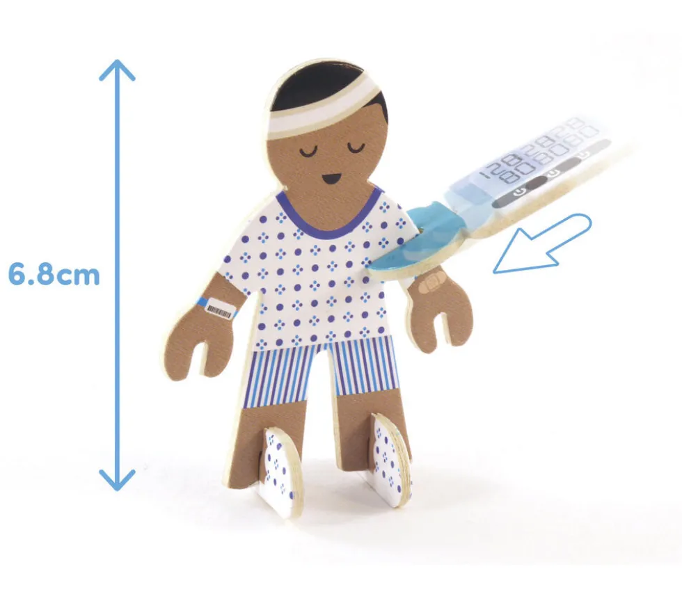 4 personnages en bois : docteurs et infirmiers. Thème médical à construire.