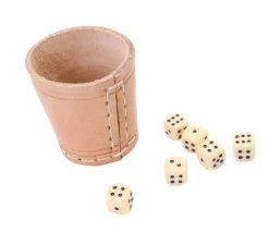 Petit Gobelet en cuir naturel avec 5 dés
