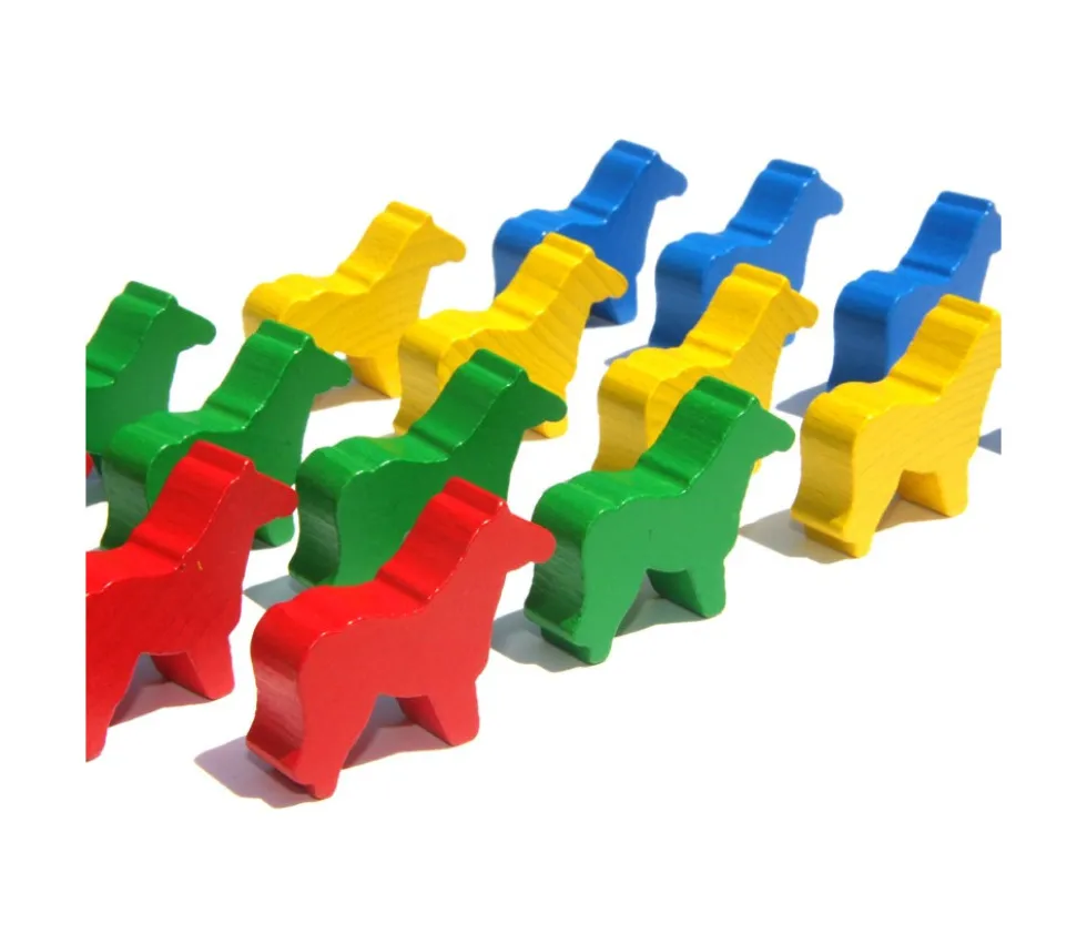 16 petits chevaux sur patte en bois - pions de jeux