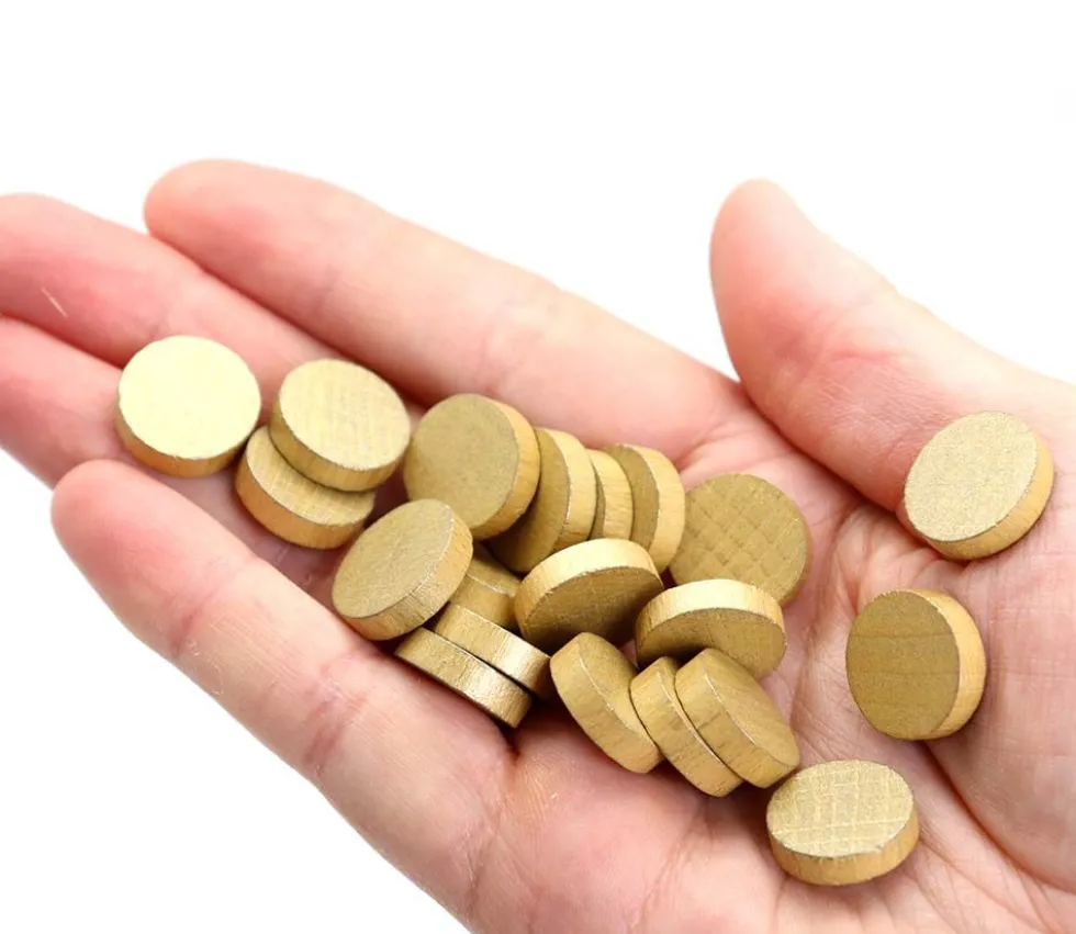 20 petits Pions ronds dorés en bois 1.5 cm - jeton de jeu COULEUR OR 15 x 4 mm