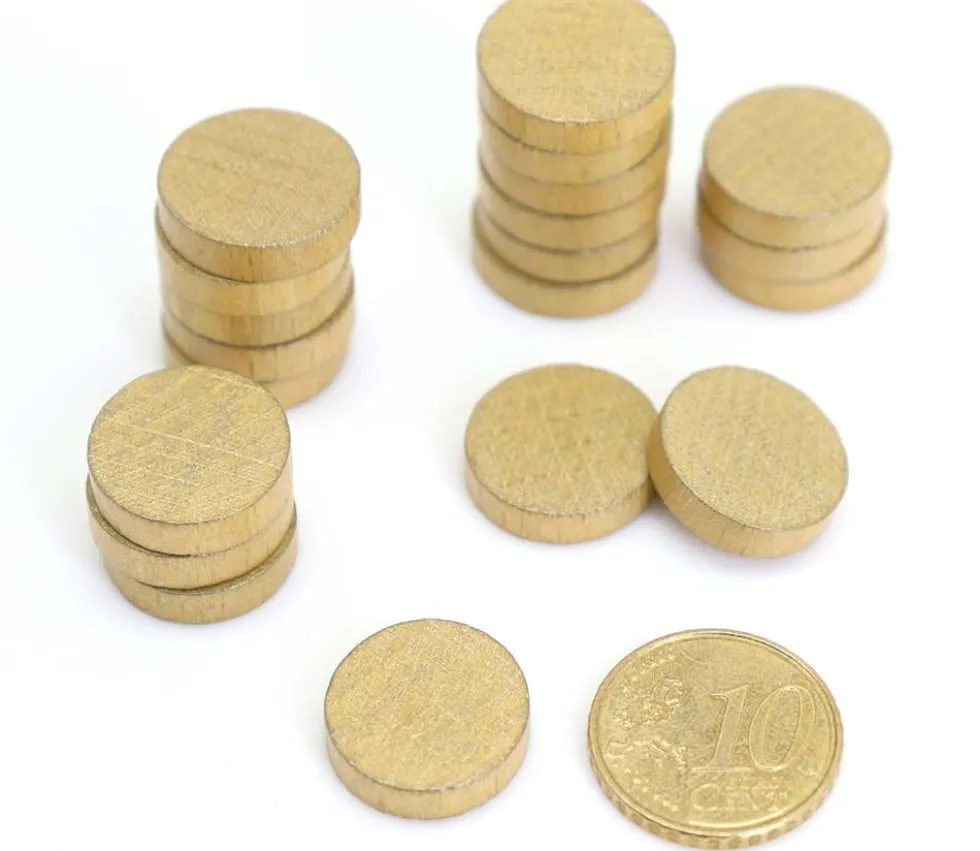 20 petits Pions ronds dorés en bois 1.5 cm - jeton de jeu COULEUR OR 15 x 4 mm