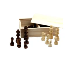 32 Pièces échecs bois T2 (marron/naturel) + coffret en bois
