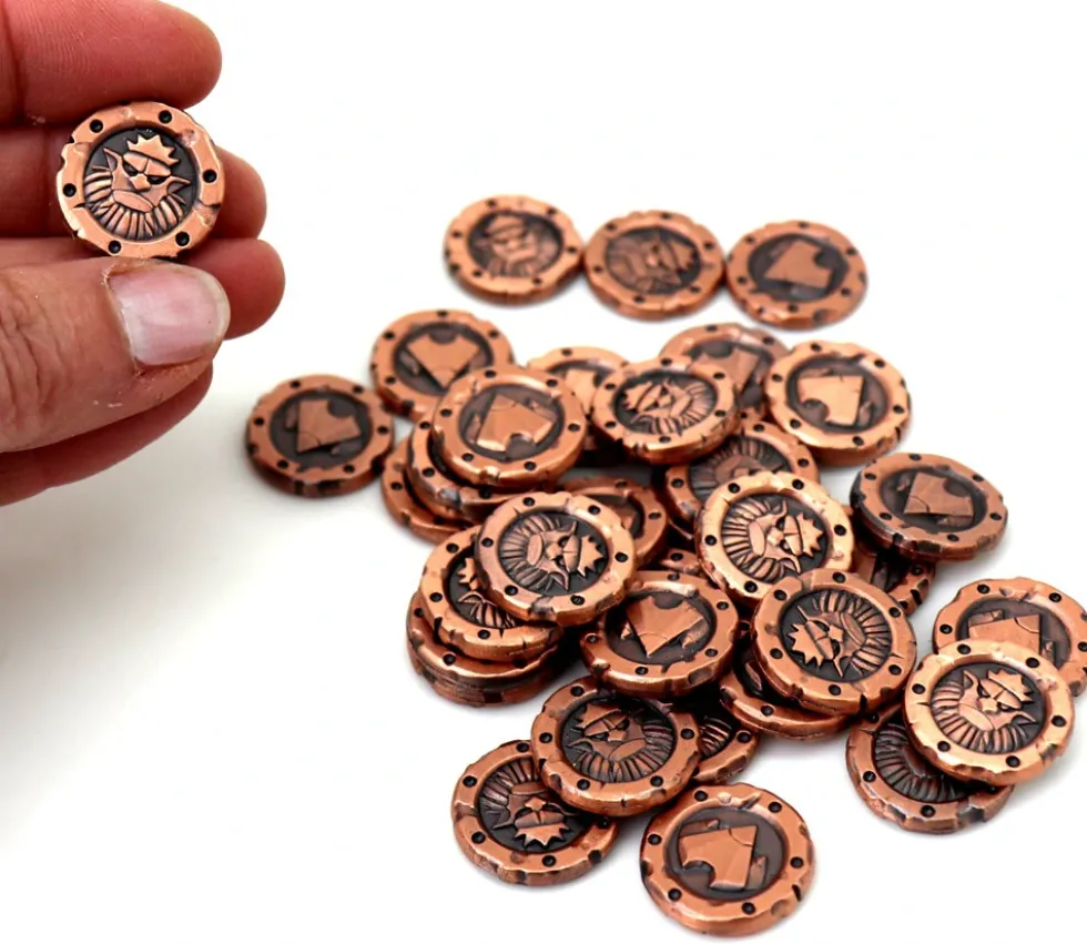 35 pièces métal cuivrées pour jeu L'Antre du Roi de la Montagne
